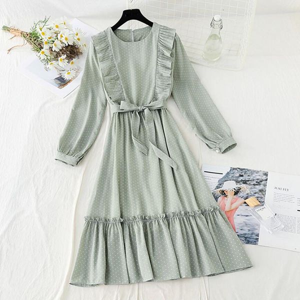 dresses vintage polka dot print women elegant ruffle chiffon party long sleeve o neck midi 2021 spring summer es, Black;gray
dresses vintage polka dot print women elegant ruffle chiffon party long sleeve o neck midi 2021 spring summer es, Black;gray
