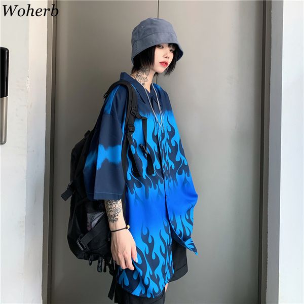 woherb harajuku loose summer women man casual blue flame print blouse short sleeve oversize blusas shirt hip-hop streetwear, White
woherb harajuku loose summer women man casual blue flame print blouse short sleeve oversize blusas shirt hip-hop streetwear, White
