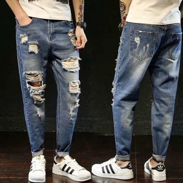 men's jeans summer cropped men 's hip hop skinny ripped beggar pants loose plus size overweight man harem, Blue
men's jeans summer cropped men 's hip hop skinny ripped beggar pants loose plus size overweight man harem, Blue
