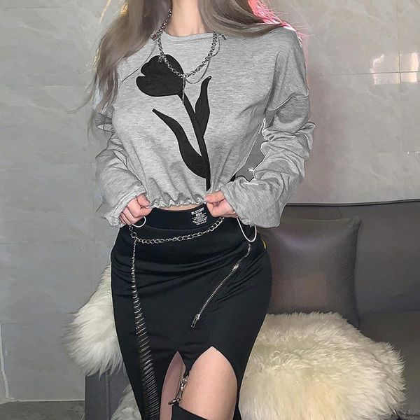 women's t-shirt wind 2021 autumn wear solid color fashion embroidered round neck long sleeve waist girdle sweater, White
women's t-shirt wind 2021 autumn wear solid color fashion embroidered round neck long sleeve waist girdle sweater, White