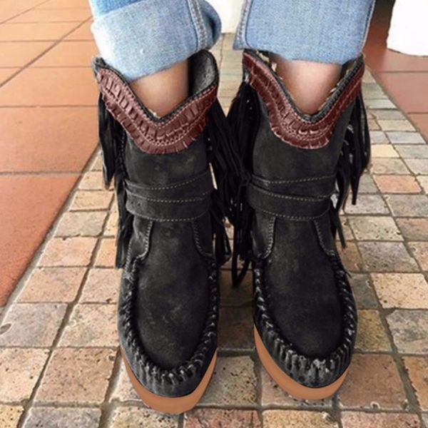 boots 2021 retro autumn flat platform western comfy low heel women elegant fringe ankle shoes woman botas mujer, Black
boots 2021 retro autumn flat platform western comfy low heel women elegant fringe ankle shoes woman botas mujer, Black