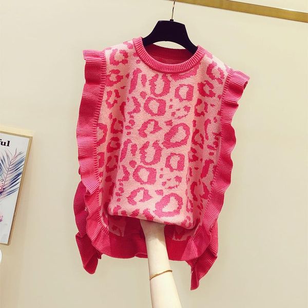 women's sweaters 2021 spring ruffled leopard sweater vest female korean version sleeveless sweet pullover women, White;black
women's sweaters 2021 spring ruffled leopard sweater vest female korean version sleeveless sweet pullover women, White;black