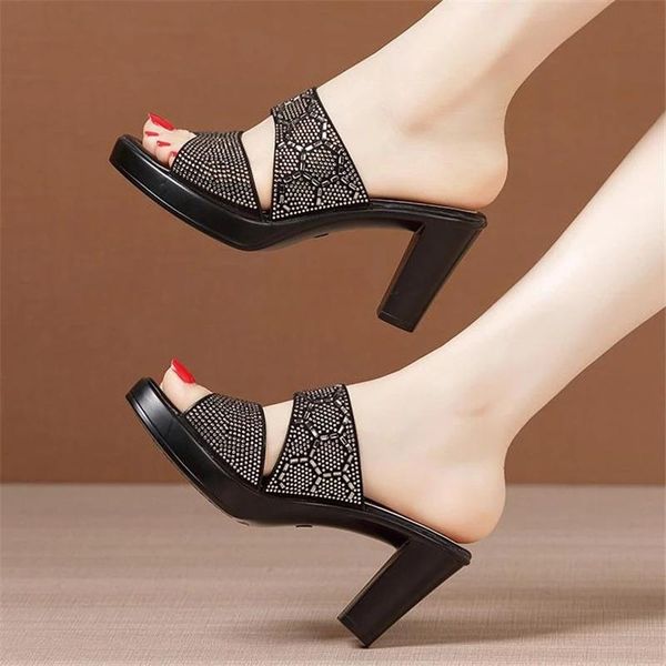 sandals 8cm women heel platform slippers summer open head high heels slides party office plus size shoes, Black
sandals 8cm women heel platform slippers summer open head high heels slides party office plus size shoes, Black