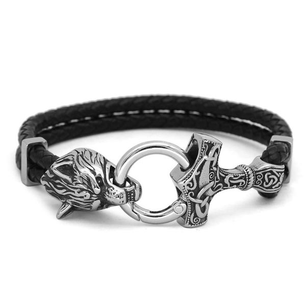 link, chain norse viking jewelry for men wolf mjolnir bracelet stainless steel gift, Black
link, chain norse viking jewelry for men wolf mjolnir bracelet stainless steel gift, Black