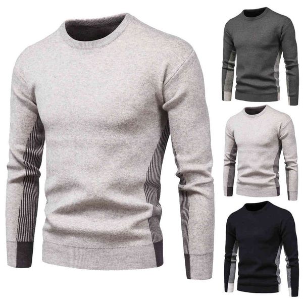 men's fashion sweaters autumn 2021 round ne contrast bottom coat, White;black