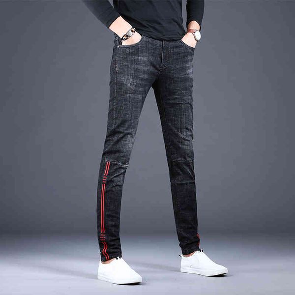 men's jeans men black fashion side stripe slim fit pencil pants korean style casual stretch denim trousers wm22, Blue
men's jeans men black fashion side stripe slim fit pencil pants korean style casual stretch denim trousers wm22, Blue