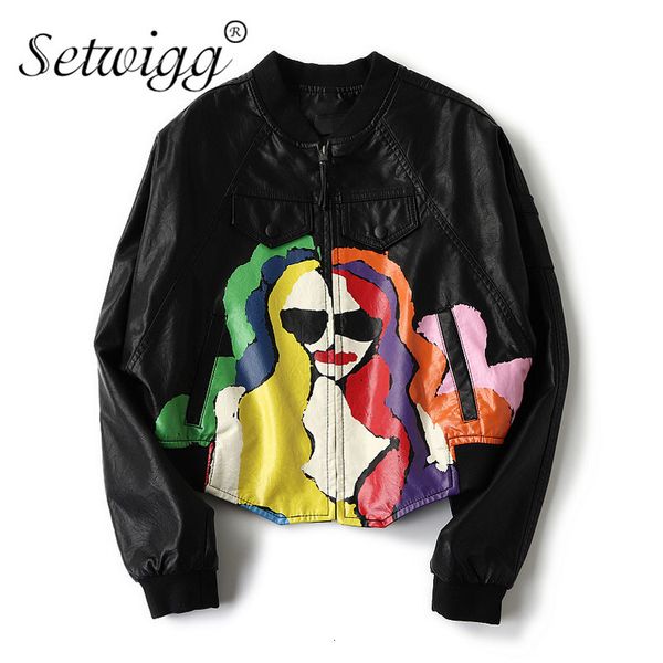 leather autumn graffiti pu leather flying coat zipper batwing sleeved pocket color-block loose short jacket & outerwear, Black
leather autumn graffiti pu leather flying coat zipper batwing sleeved pocket color-block loose short jacket & outerwear, Black