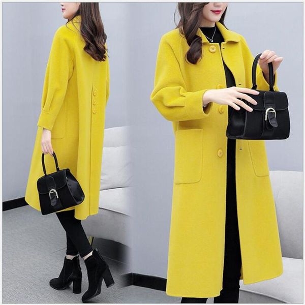 women's wool & blends woolen coats lapel single-breasted fashion thick warm autumn winter elegant pockets lantern sleeve long outwears, Black
women's wool & blends woolen coats lapel single-breasted fashion thick warm autumn winter elegant pockets lantern sleeve long outwears, Black
