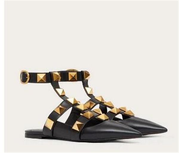 famous summer roman sandals rock stud women's ballerines pointed toe lady ballet flat calfskin leather with strappy ankle strap walking, Black
famous summer roman sandals rock stud women's ballerines pointed toe lady ballet flat calfskin leather with strappy ankle strap walking, Black