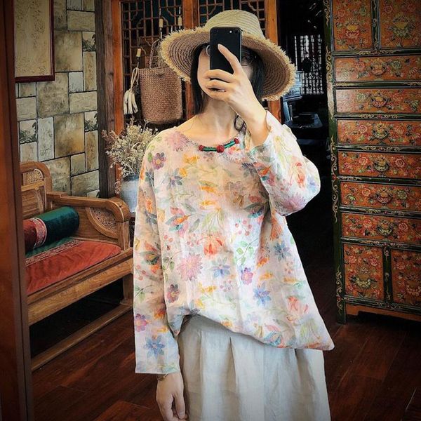 women's blouses & shirts johnature 2021 chinese style print flower women autumn ramie o-neck casual loose linen shirt, White
women's blouses & shirts johnature 2021 chinese style print flower women autumn ramie o-neck casual loose linen shirt, White