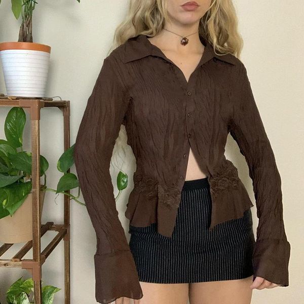 women's t-shirt brown collared shirt y2k spring button up high waisted vintage chic e girl slim open long sleeve women, White
women's t-shirt brown collared shirt y2k spring button up high waisted vintage chic e girl slim open long sleeve women, White
