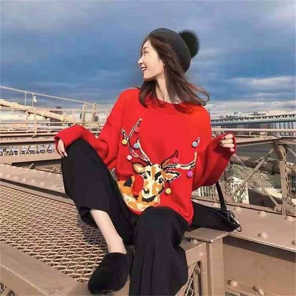 christmas pullovers deer pattern knitted long sleeve autumn winter little pompom sweet women sweater red knitwear 210427, White;black
christmas pullovers deer pattern knitted long sleeve autumn winter little pompom sweet women sweater red knitwear 210427, White;black