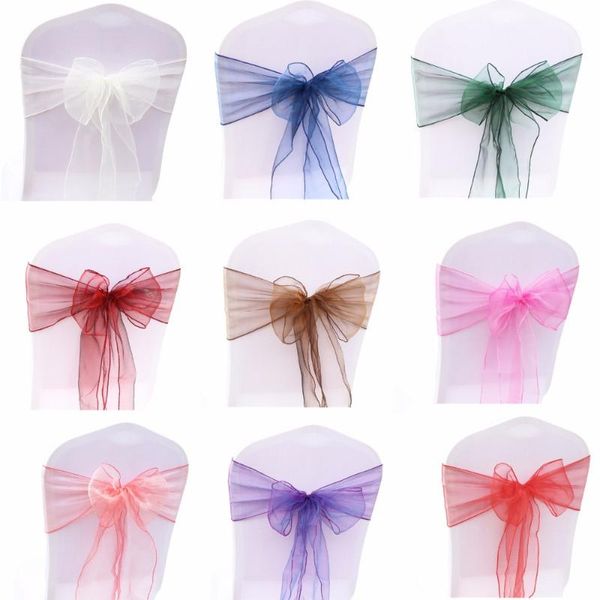 

sashes 25pcs organza chair sash bow for wedding party cover banquet baby shower xmas decoration sheer fabric supply 18cmx275cm