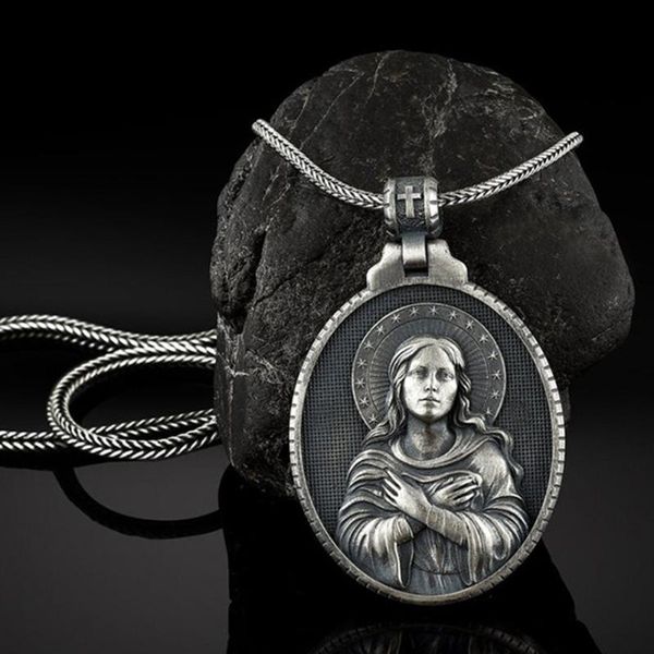 pendant necklaces classic virgin mary tag necklace religious european and american christian jewelry men's accessories, Silver
pendant necklaces classic virgin mary tag necklace religious european and american christian jewelry men's accessories, Silver