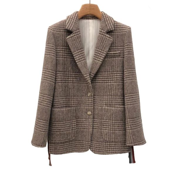 women's suits & blazers 2021 autumn and winter woolen plaid suit jacket women retro loose small coat, White;black
women's suits & blazers 2021 autumn and winter woolen plaid suit jacket women retro loose small coat, White;black