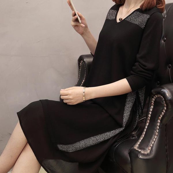 women jumper v neck long sleeve sweater clothes female solid color stitching streetwear knitted casual pullovers dress dresses, Black;gray
women jumper v neck long sleeve sweater clothes female solid color stitching streetwear knitted casual pullovers dress dresses, Black;gray