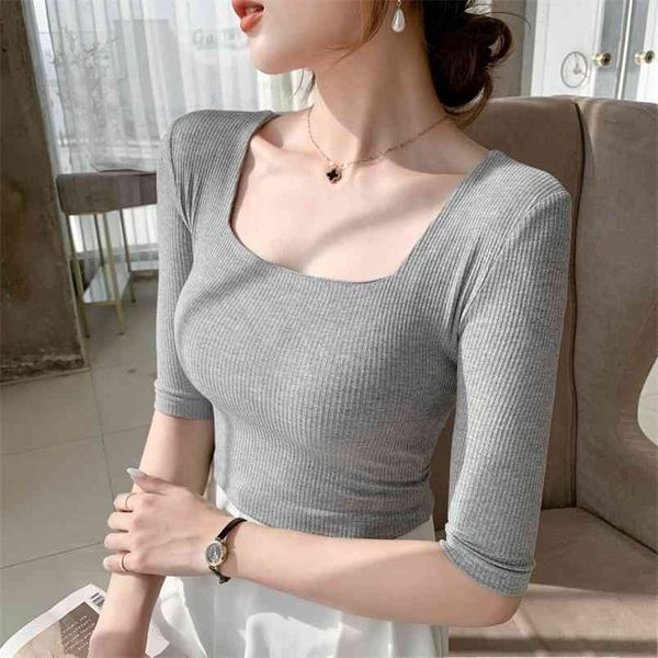 spring and summer square collar short-sleeved thread bottoming shirt women's loose mid-sleeved t- 210507, White
spring and summer square collar short-sleeved thread bottoming shirt women's loose mid-sleeved t- 210507, White