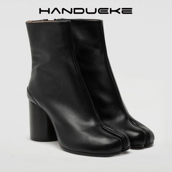 new brand design fashion split toe genuine leather women chunky round high heels winter tabi shoes short, Black
new brand design fashion split toe genuine leather women chunky round high heels winter tabi shoes short, Black