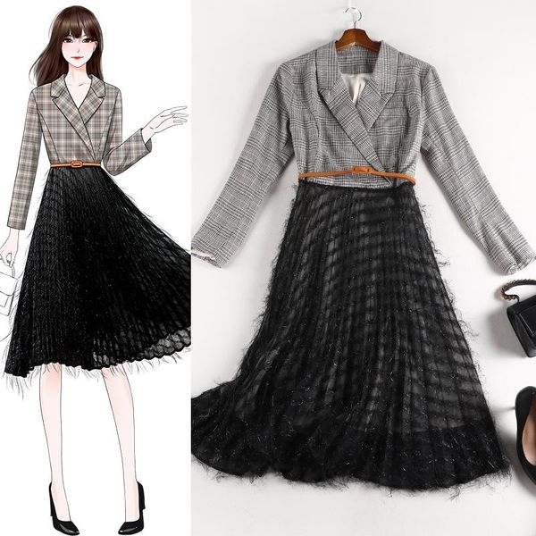 casual dresses 4xl 5xl plus size women plaid blazer pleated mesh dress office ladies long sleeve fringe tulle mid-calf jc84, Black;gray
casual dresses 4xl 5xl plus size women plaid blazer pleated mesh dress office ladies long sleeve fringe tulle mid-calf jc84, Black;gray