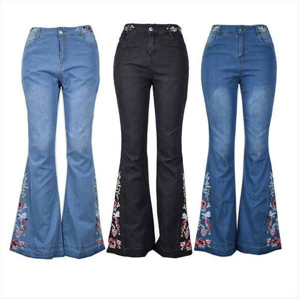 tall flower embroidered retro women jean plus size high waist flare for thin bell bottom long denim pants, Blue
tall flower embroidered retro women jean plus size high waist flare for thin bell bottom long denim pants, Blue
