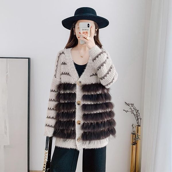 women's fur & faux coat mid-length autumn and winter cardigan wool knit lazy, Black 
women's fur & faux coat mid-length autumn and winter cardigan wool knit lazy, Black