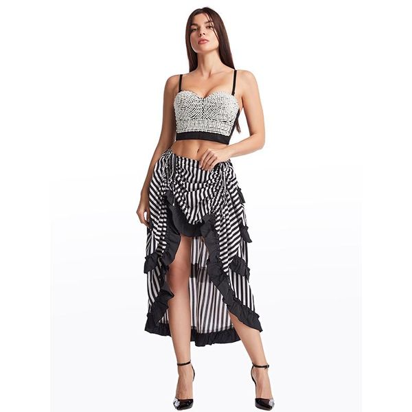 skirts style punk women two piece set white beading bra and striped long skirt suit party stage wear for ladies, Black
skirts style punk women two piece set white beading bra and striped long skirt suit party stage wear for ladies, Black