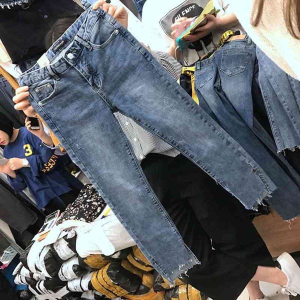 women's jeans autumn fat sister 200kg large dress korean version slim and slim, high waist elastic capris fashion d4si, Blue