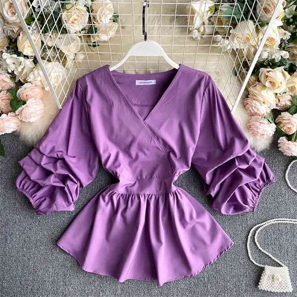 women's spring / summer shirt fashion v-neck three quarter bow lacing waist pleated blouse y831 210507, White
women's spring / summer shirt fashion v-neck three quarter bow lacing waist pleated blouse y831 210507, White