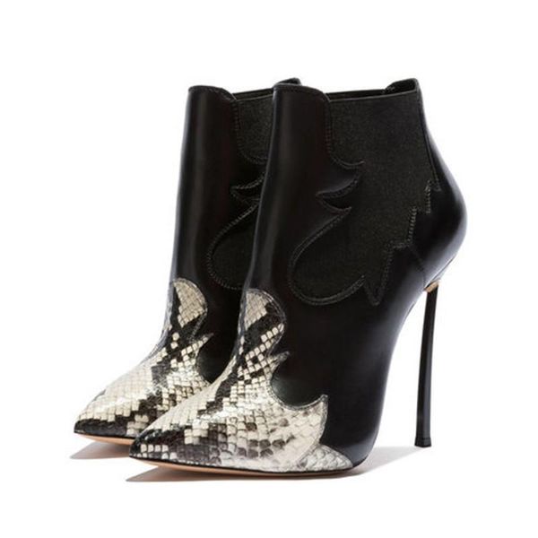 boots fashion pointed toe mixed color ankle riding for woman with snakeskin pattern super high heels shoes pu leather size 33,34, Black
boots fashion pointed toe mixed color ankle riding for woman with snakeskin pattern super high heels shoes pu leather size 33,34, Black