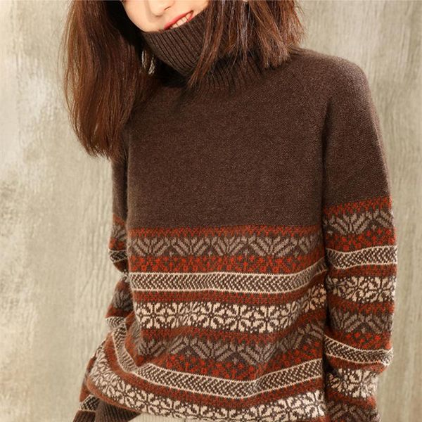 women's sweaters winter retro jacquard cashmere sweater female turtleneck color matching striped loose bottoming, White;black
women's sweaters winter retro jacquard cashmere sweater female turtleneck color matching striped loose bottoming, White;black