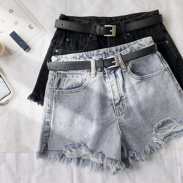 women's shorts 2021 summer ladies' blue denim with high waist and holes., White;black
women's shorts 2021 summer ladies' blue denim with high waist and holes., White;black