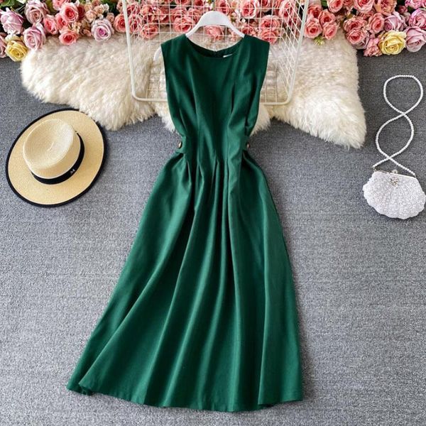 casual dresses 2021 summer o-neck slim elegant dress women sleeveless fashion solid color ladies long vintage a-line, Black;gray
casual dresses 2021 summer o-neck slim elegant dress women sleeveless fashion solid color ladies long vintage a-line, Black;gray