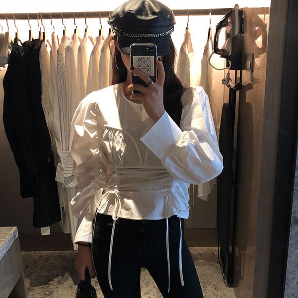 women black folds patchwork drawstring blouse o-neck long sleeve slim shirt fashion tide spring autumn 7d0056 210421, White
women black folds patchwork drawstring blouse o-neck long sleeve slim shirt fashion tide spring autumn 7d0056 210421, White