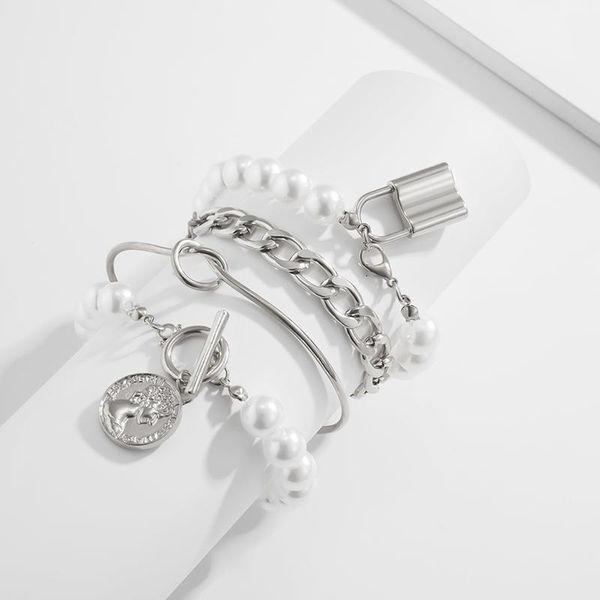 link, chain fashion accessories trendy women's personality multi-layer ot buckle hand simple pearl set alloy bracelet, Black
link, chain fashion accessories trendy women's personality multi-layer ot buckle hand simple pearl set alloy bracelet, Black