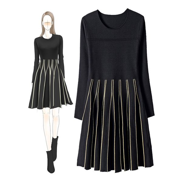casual dresses fall autumn black long sleeve round neck contrast color knitted panelled pleated knee-length fashion dress & o15991007 ug2r, Black;gray
casual dresses fall autumn black long sleeve round neck contrast color knitted panelled pleated knee-length fashion dress & o15991007 ug2r, Black;gray
