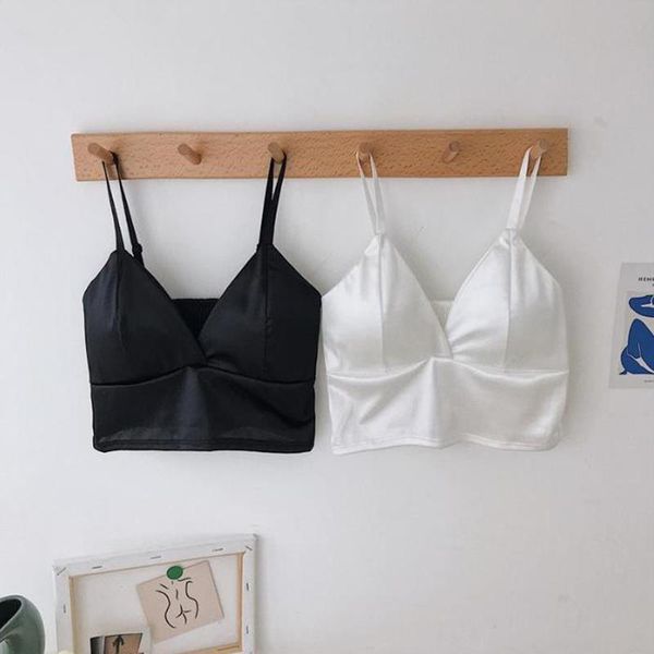 women wireless camis bralette crochet satin crop female spaghetti strap tshirt cropped with chest padded solid camisole, White
women wireless camis bralette crochet satin crop female spaghetti strap tshirt cropped with chest padded solid camisole, White