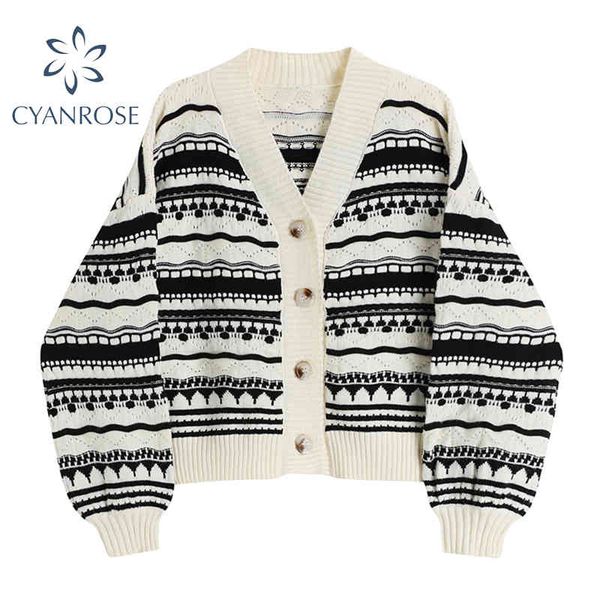 spring women's cardigan sweater for casual ladies single breasted v neck long sleeve knitwear striped retro ins knitted 210417, White;black
spring women's cardigan sweater for casual ladies single breasted v neck long sleeve knitwear striped retro ins knitted 210417, White;black