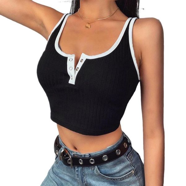 women's t-shirt bb 2021 women sleeveless tank vest crop outwear summer bodycon slim buttons v-neck black camisloes, White
women's t-shirt bb 2021 women sleeveless tank vest crop outwear summer bodycon slim buttons v-neck black camisloes, White