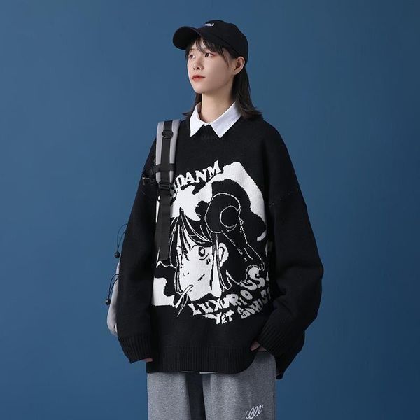 women's sweaters sweater loose lazy style japanese winter trend round neck personalized, White;black
women's sweaters sweater loose lazy style japanese winter trend round neck personalized, White;black