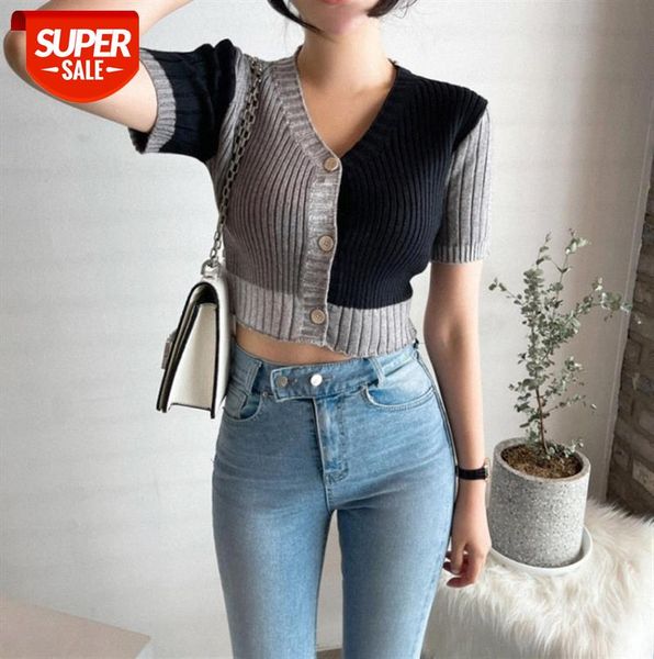 ins all-match short v-neck contrast stitching knitted cardigan #ij1m, Black;gray
ins all-match short v-neck contrast stitching knitted cardigan #ij1m, Black;gray