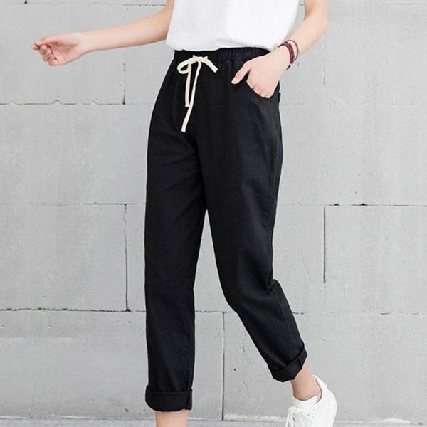 women casual solid color waist drawstring elastic waistband cotton pencil pants linen ankle trousers gift women's & capris, Black;white
women casual solid color waist drawstring elastic waistband cotton pencil pants linen ankle trousers gift women's & capris, Black;white