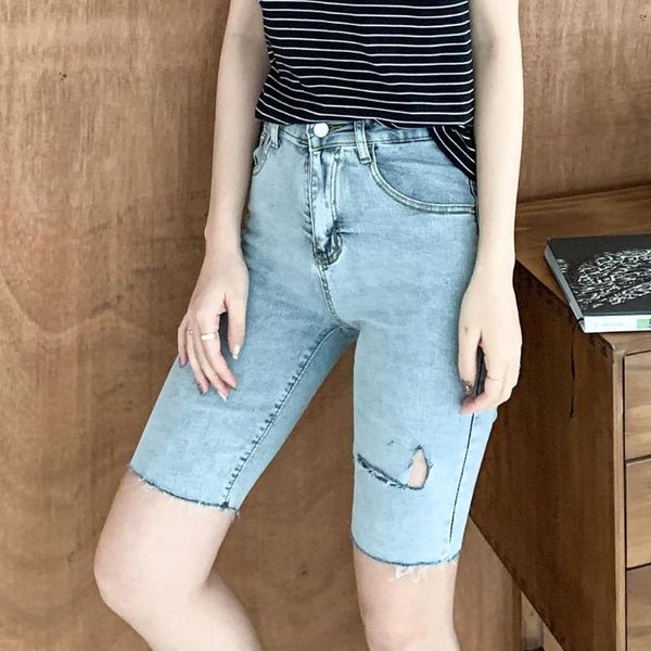 vintage ripped hole high waist denim shorts for women's 2021 summer classic blue casual jeans streetwear femme, White;black
vintage ripped hole high waist denim shorts for women's 2021 summer classic blue casual jeans streetwear femme, White;black