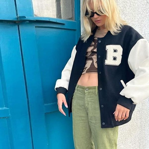 women's jackets vintage letter patchwork varsity oversized jacket women 2021 autumn winter baseball college and coats zip up sweatshirt, Black;brown
women's jackets vintage letter patchwork varsity oversized jacket women 2021 autumn winter baseball college and coats zip up sweatshirt, Black;brown