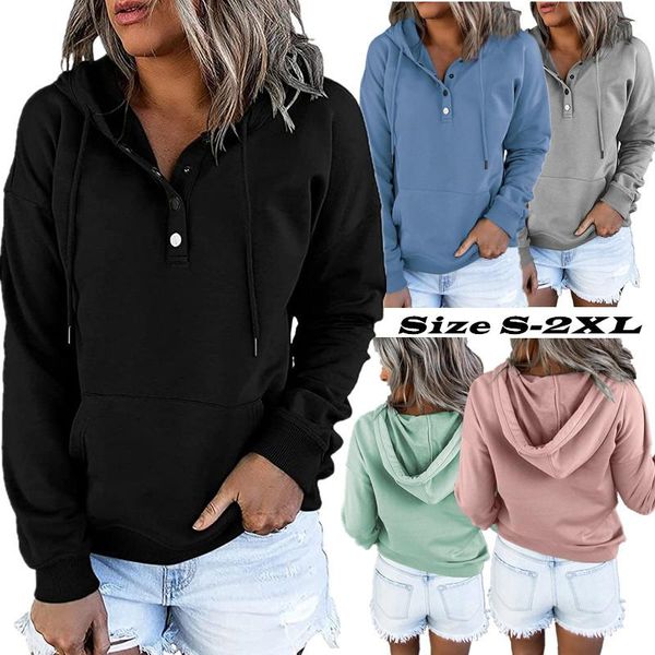women's hoodies & sweatshirts fashion buttons v neck hooded sweatshirt ladies sport casual loose drawstring hoodie pullovers streetwear, Black
women's hoodies & sweatshirts fashion buttons v neck hooded sweatshirt ladies sport casual loose drawstring hoodie pullovers streetwear, Black