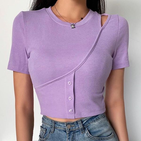 women's t-shirt 2021 summer design solid color button navel rib fashion girl short polyester cotton, White
women's t-shirt 2021 summer design solid color button navel rib fashion girl short polyester cotton, White