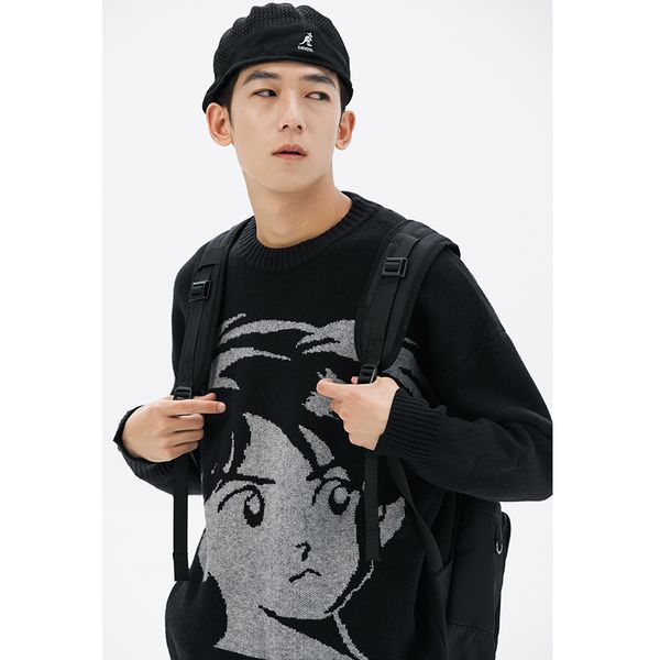 2021 autumn and winter new american college style striped round neck pullover retro sweater, White;black
2021 autumn and winter new american college style striped round neck pullover retro sweater, White;black