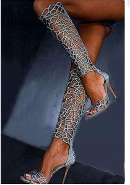 fashion women open toe laser knee high boots ladies cutouts gladiator sandals thin heels party dress shoes, Black
fashion women open toe laser knee high boots ladies cutouts gladiator sandals thin heels party dress shoes, Black