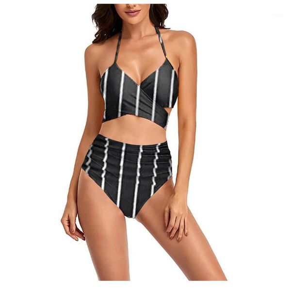 40#stripe women bikini cross high waisted string floral printed 2 piece bathing suit halter swimsuit summer swimwear women's, White;black
40#stripe women bikini cross high waisted string floral printed 2 piece bathing suit halter swimsuit summer swimwear women's, White;black
