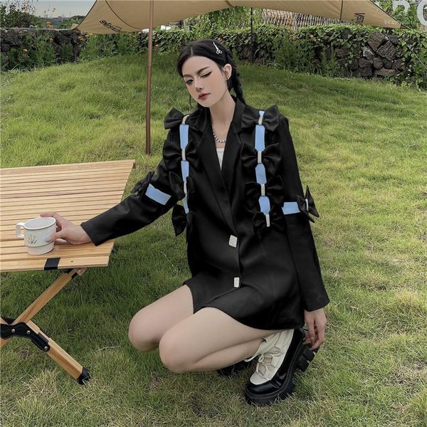 women's suits & blazers 2021 clothing autumn fashion bow solid suit korean style single-breasted straight loose blazer women coats, White;black 
women's suits & blazers 2021 clothing autumn fashion bow solid suit korean style single-breasted straight loose blazer women coats, White;black