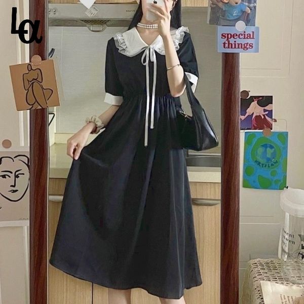 summer kawaii black midi dress women japanese sweet cute peter pan collar college lace short sleeve 210519, Black;gray
summer kawaii black midi dress women japanese sweet cute peter pan collar college lace short sleeve 210519, Black;gray